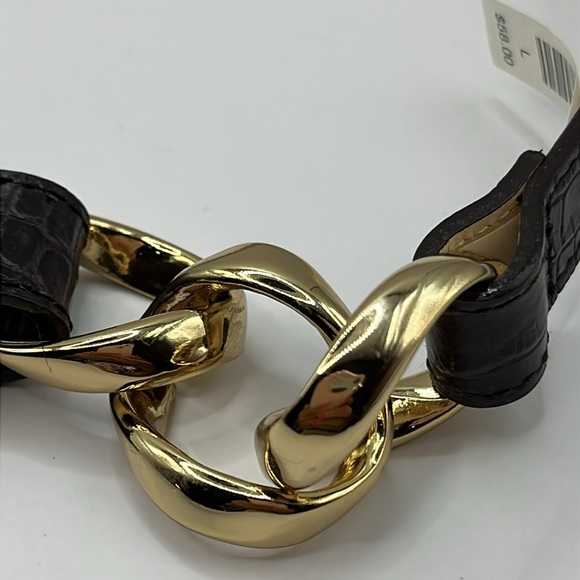 Talbots Black Croc Embossed Genuine Leather 1" With Golden Rings Belt Large - Picture 3 of 11